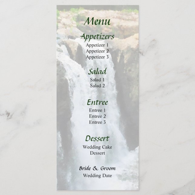 Waterfall Paterson NJ Wedding Menu (Front)