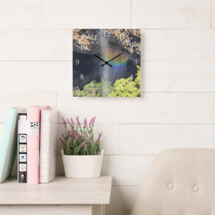 Waterfall Rainbow Square Wall Clock