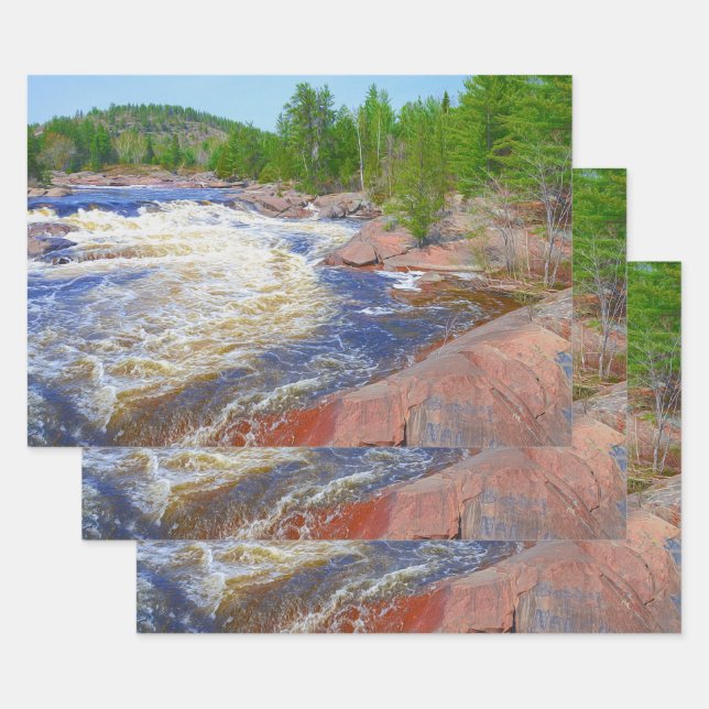 Waterfall Scenery Beautiful Green Trees Landscape Wrapping Paper Sheet (Set)