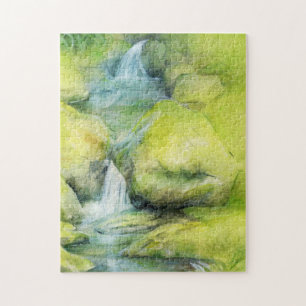 Waterfall stream fine art painting jigsaw puzzle