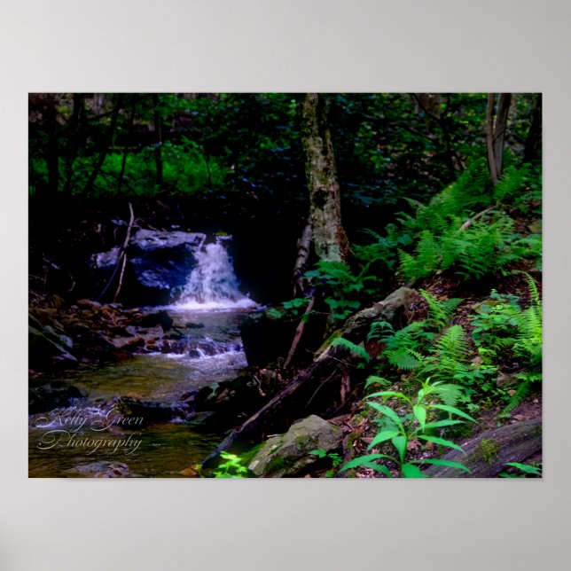Waterfall through Rocks Poster (Front)
