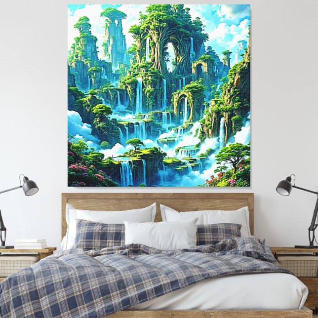 Waterfall Tree Kingdom Dream Canvas Print (Insitu(Bedroom))
