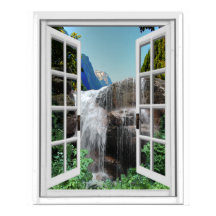 Waterfall Trompe l'oeil Effect Faux Window View