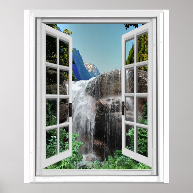 Waterfall Trompe l'oeil Effect Faux Window View Poster (Front)