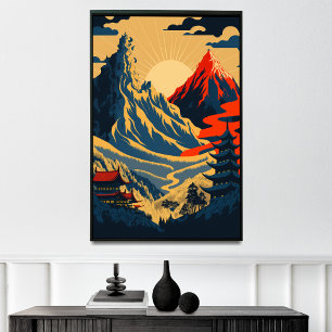 waterfall ukiyo-e style poster