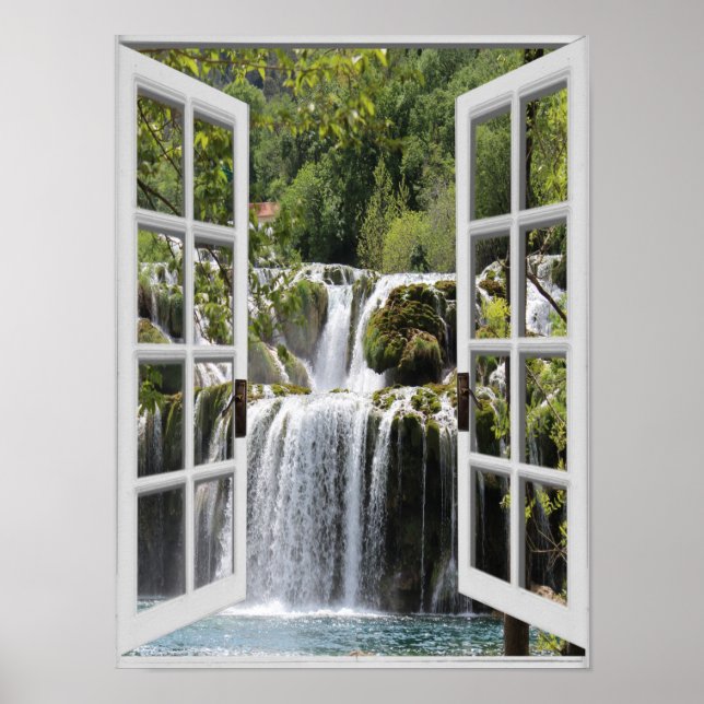 Waterfall View Trompe l'oeil Fake Window Poster (Front)