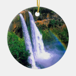 Waterfall Wailua Kauai Hawaii Ceramic Tree Decoration