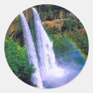 Waterfall Wailua Kauai Hawaii Classic Round Sticker