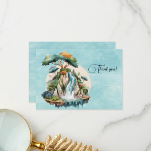 Waterfall Watercolor Painting Thank You Card