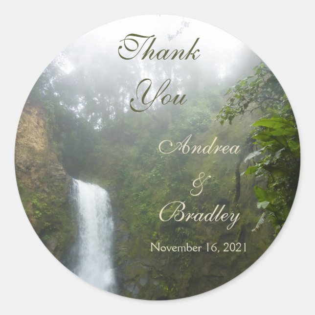 Waterfall Wedding Personalised Favour Classic Round Sticker (Front)