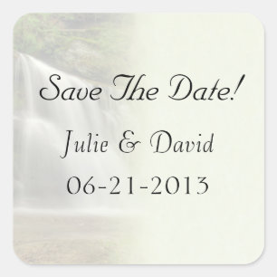 Waterfall Wedding Save The Date Square Sticker
