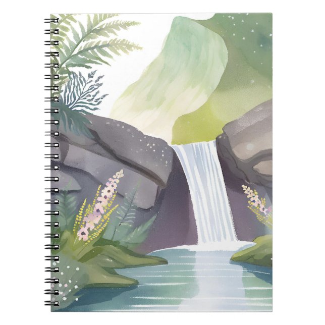 Waterfall Whisper | Nature Watercolor Landscape Notebook (Front)