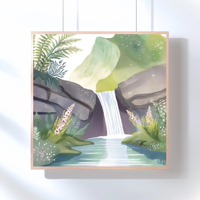 Waterfall Whisper | Nature Watercolor Landscape Poster (Creator Uploaded)