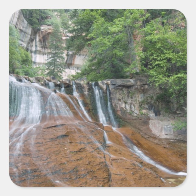 Waterfall, Zion National Park, Utah, USA Square Sticker (Front)