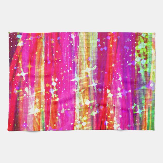 WATERFALLS Abstract Stripes Pink Purple Painting Tea Towel (Horizontal)