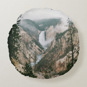 WATERFALLS AND MOUNTAIN VIEW ROUND CUSHION