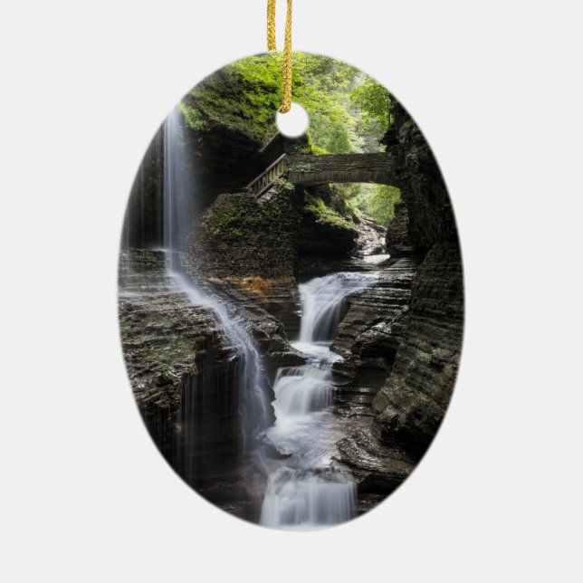 Waterfalls at Watkins Glen, NY Ceramic Tree Decoration (Back)
