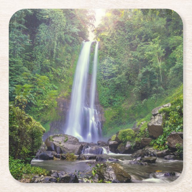 Waterfalls | Bali, Indonesia Square Paper Coaster (Front)
