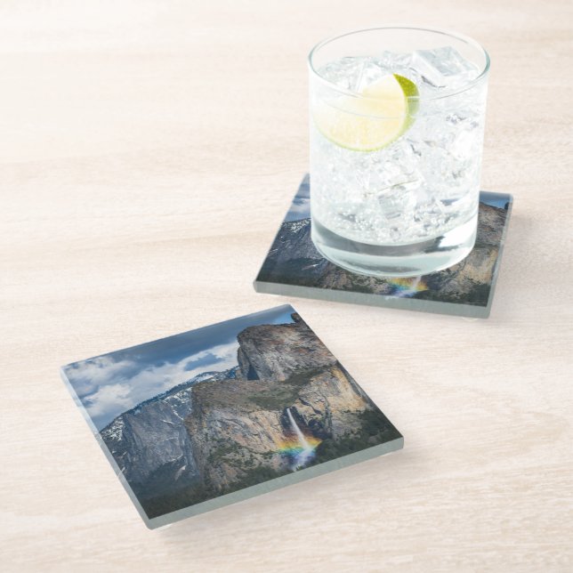 Waterfalls | Bridal Veil Falls Yosemite California Glass Coaster (Angled)