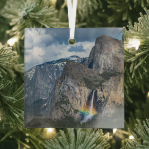 Waterfalls   Bridal Veil Falls Yosemite California Glass Tree Decoration