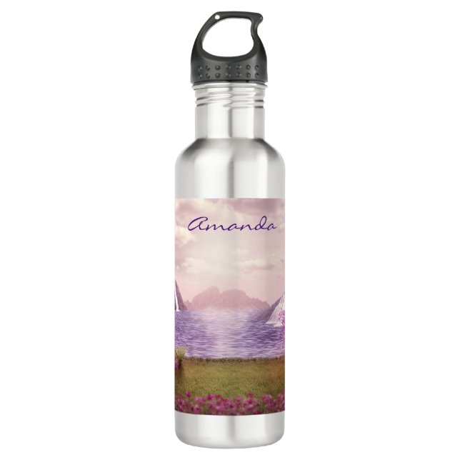Waterfalls & Cherry Trees around a Lake 710 Ml Water Bottle (Front)