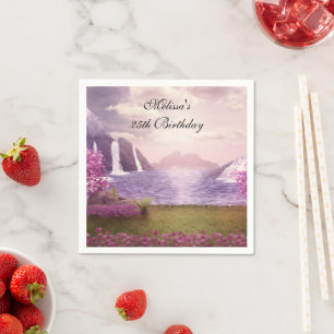Waterfalls & Cherry Trees around a Lake Birthday Napkin