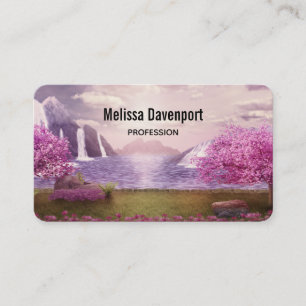 Waterfalls & Cherry Trees around a Lake Business Card