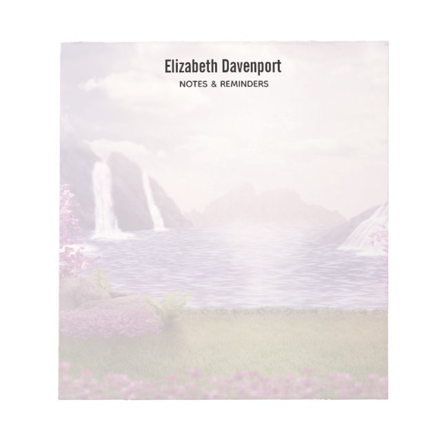 Waterfalls & Cherry Trees around a Lake Notepad (Front)