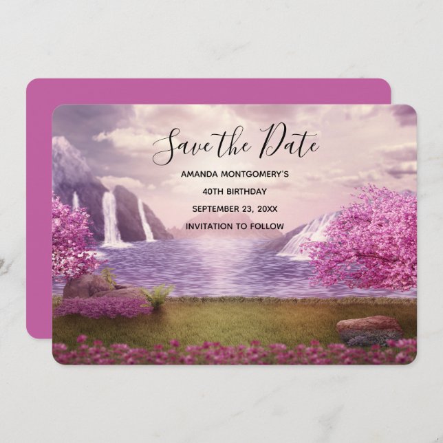 Waterfalls & Cherry Trees around a Lake Save The Date (Front/Back)