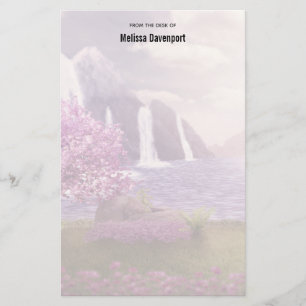 Waterfalls & Cherry Trees around a Lake Stationery