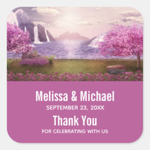 Waterfalls & Cherry Trees around a Lake Wedding Square Sticker