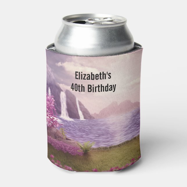 Waterfalls & Cherry Trees by a Lake Birthday Can Cooler (Can Front)