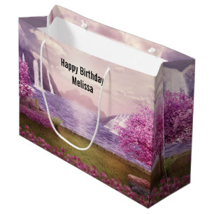  Waterfalls & Cherry Trees by a Lake Birthday Large Gift Bag