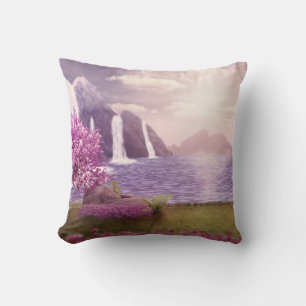Waterfalls & Cherry Trees by a Lake Cushion