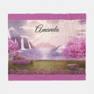 Waterfalls & Cherry Trees by a Lake Fleece Blanket