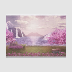 Waterfalls & Cherry Trees by a Lake Tissue Paper