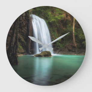 Waterfalls   Erawan Waterfall, Thailand Large Clock