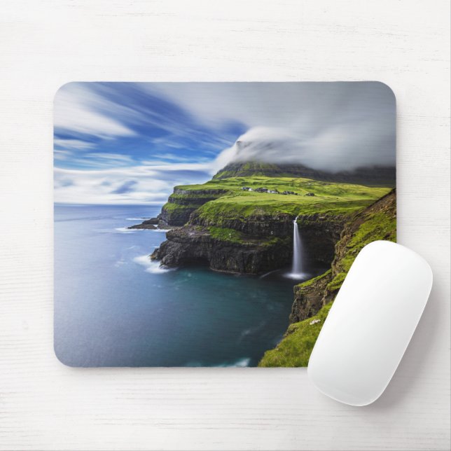 Waterfalls | Faroe Islands, Denmark Mouse Mat (With Mouse)
