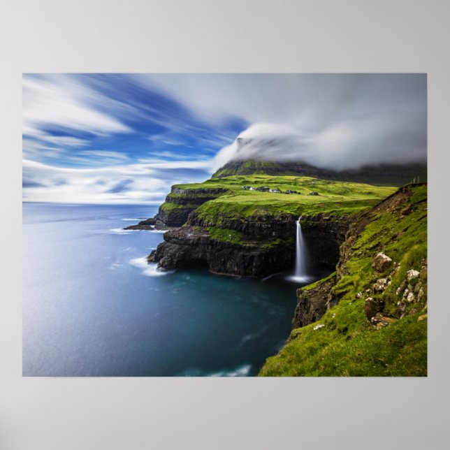 Waterfalls | Faroe Islands, Denmark Poster (Front)