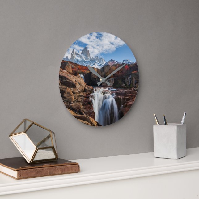 Waterfalls | Fitz Roy Mountain, Argentina Large Clock (Office)