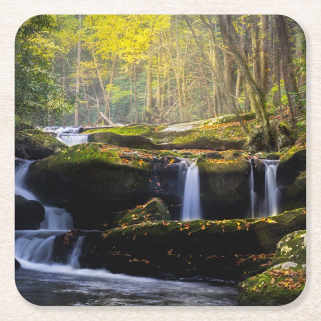 Waterfalls | Great Smoky Mountain National Park Square Paper Coaster (Front)