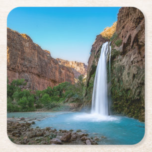 Waterfalls   Havasu Falls at Sunset Square Paper Coaster
