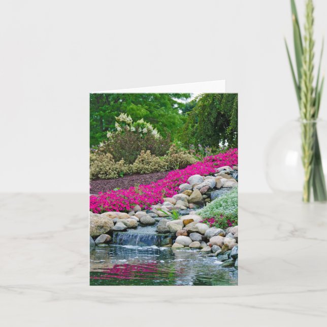Waterfalls in rock garden card (Front)