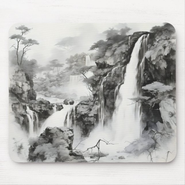 Waterfalls Ink Painting Mouse Mat (Front)