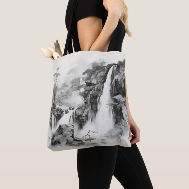 Waterfalls Ink Painting Tote Bag (Close Up)