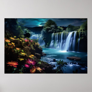 Waterfalls Landscape Calm Nature Poster