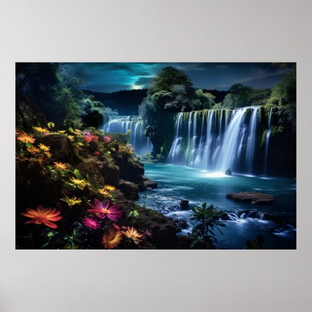 Waterfalls Landscape Calm Nature Poster (Front)
