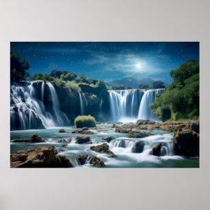Waterfalls Landscape Meditation Serene  Poster