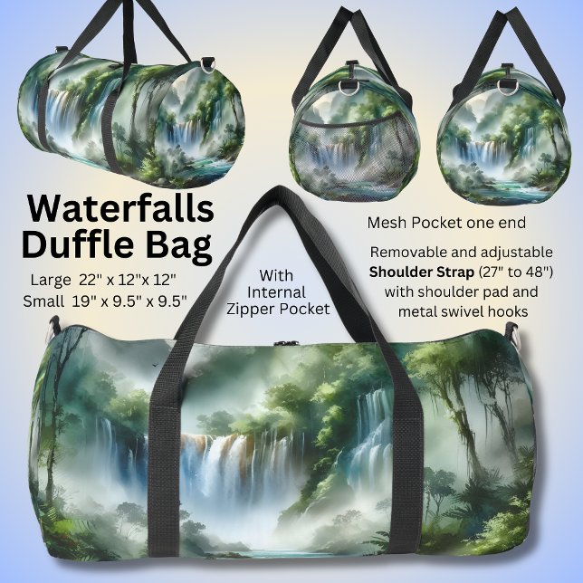 Waterfalls Nature Landscape Painting Duffle Bag (Creator Uploaded)