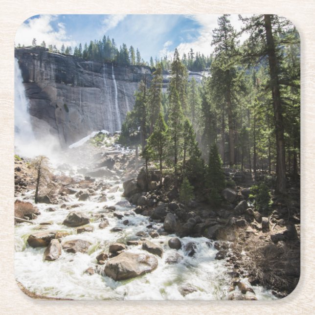 Waterfalls | Nevada Fall, Yosemite, CA Square Paper Coaster (Front)